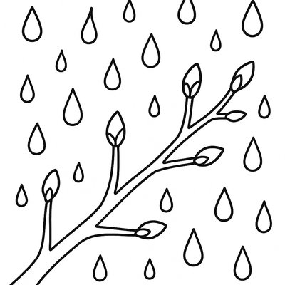 Spring Rain Falling On Budding Tree Branches