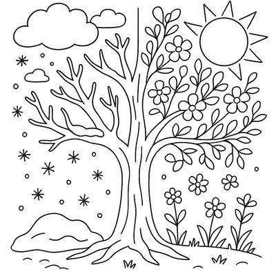 Tree Showing Transition From Winter To Spring