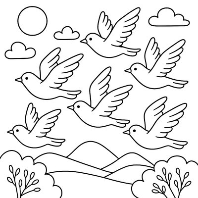Flock Of Birds Returning North In Spring