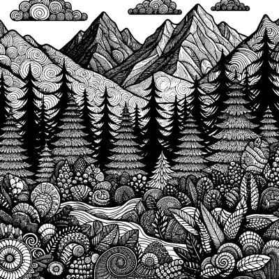 A Pine Forest With Mountains
