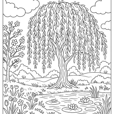 A Weeping Willow By A Pond In Spring