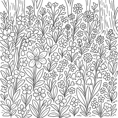 Forest Floor Covered With Spring Wildflowers