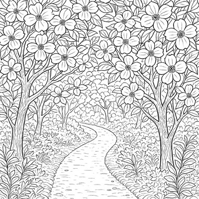 Forest Path Lined With Blooming Redbud Trees