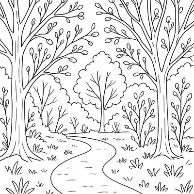 Forest Path With New Spring Leaves Budding