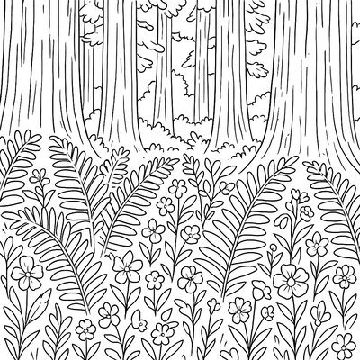 Redwood Forest Floor Covered With Ferns And Spring Wildflowers