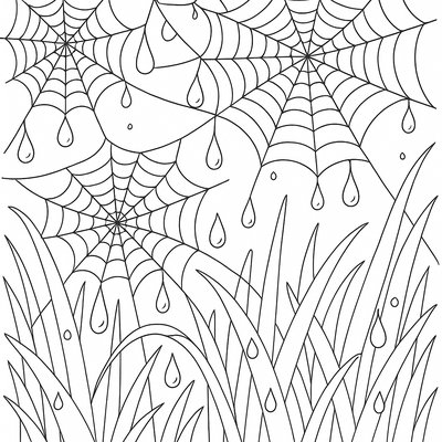 Morning Dew Drops On Spider Webs And Grass