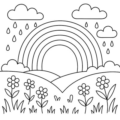 Rainbow Appearing After Spring Storm Over Meadow