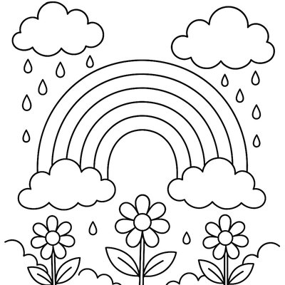 Spring Rain Shower With Rainbow And Clouds
