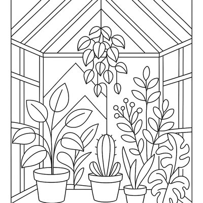Geometric Greenhouse Window Pattern With Plants