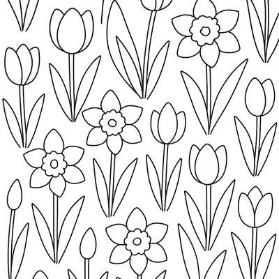 Repeating Pattern Of Tulips And Daffodils