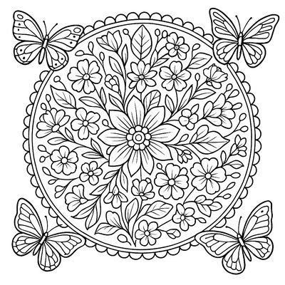 A Mandala Design Featuring Spring Flowers And Butterflies