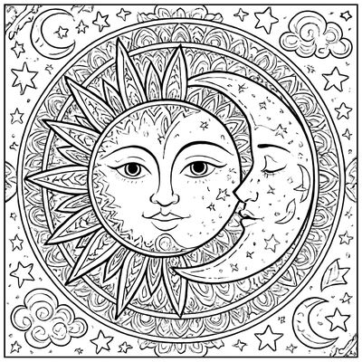 A Sun And Moon Mandala With Celestial Elements