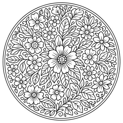Circular Mandala Design Using Spring Flower Petals And Leaves