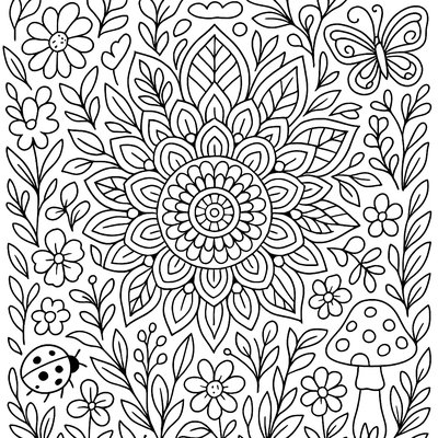 Flower Mandala With Petals And Garden Elements