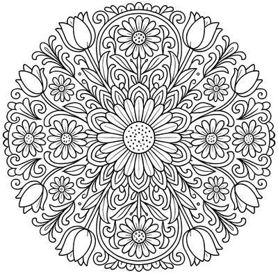 Flower Mandala With Roses And Daisies Pattern