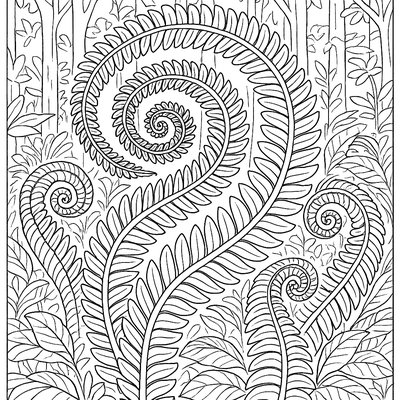 A Spiral Pattern Of Unfurling Fern Fronds In The Forest