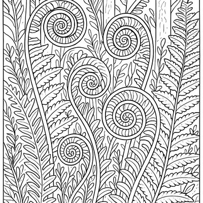 Spiral Fern Fronds Unfurling In Geometric Patterns