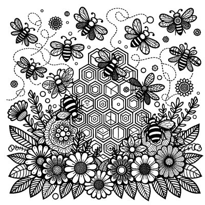 A Honeycomb Pattern With Bees And Flowers