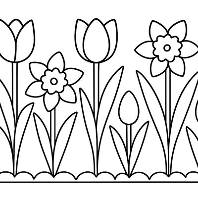 Repeating Border Of Spring Tulips And Daffodils