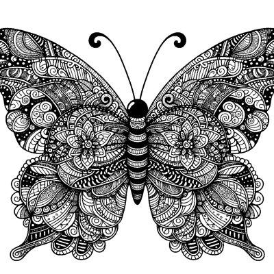 A Zentangle Butterfly With Different Patterns In Each Wing Section