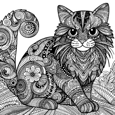 A Zentangle Cat Made Of Intricate Patterns