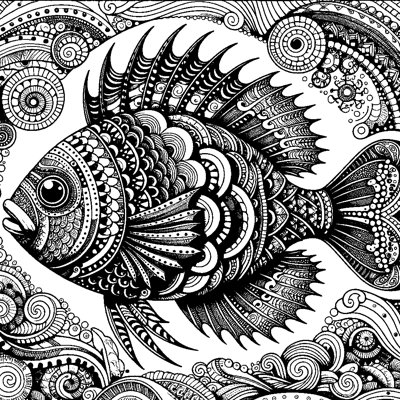 A Zentangle Fish With Scale Patterns And Swirls