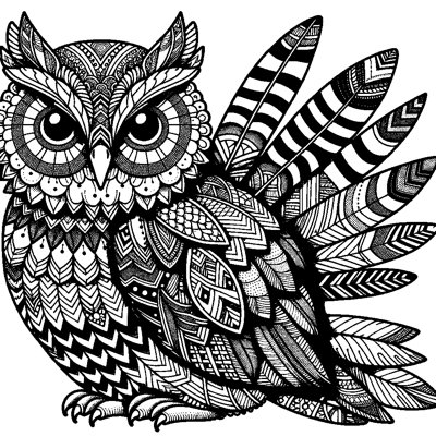 A Zentangle Owl With Geometric Feather Patterns