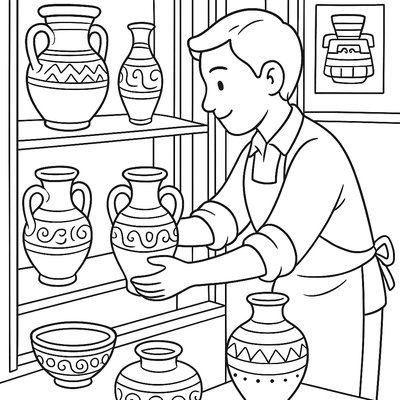 A Museum Curator Carefully Arranging Ancient Pottery In A Display Case
