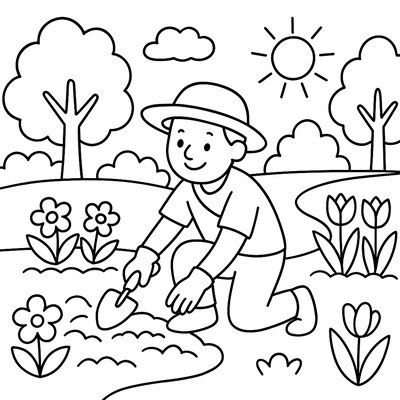 A Gardener Landscaping A Public Park For Spring