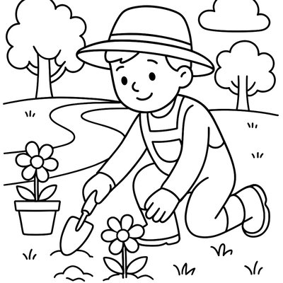 A Gardener Planting Flowers In A Park
