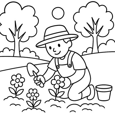 Gardener Planting Flowers In Public Park Beds