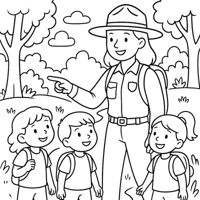 Park Ranger Leading Nature Walk With Children