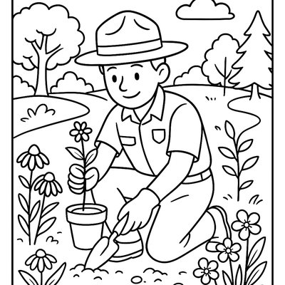 Park Ranger Planting Native Wildflowers