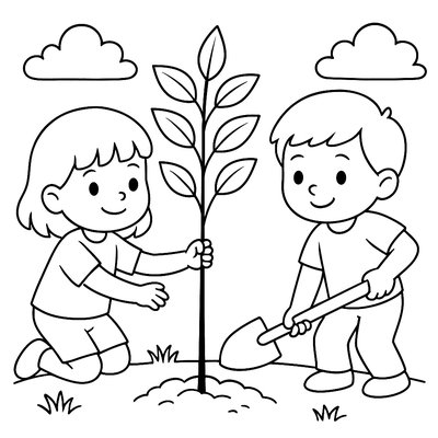 Children Planting Trees On Arbor Day
