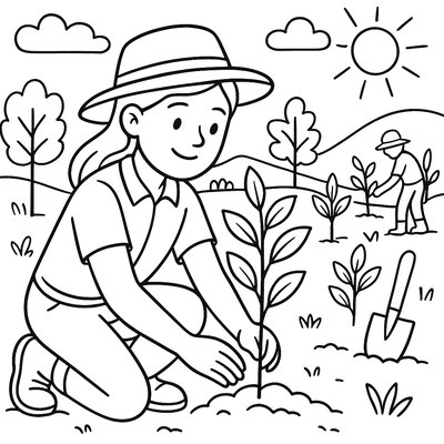 Conservationist Planting Trees In Reforestation Project