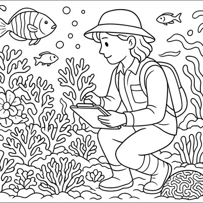 Marine Biologist Studying Coral Reef Underwater