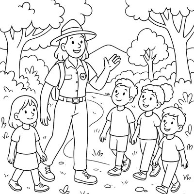 Park Ranger Leading Nature Walk With Group Of Children