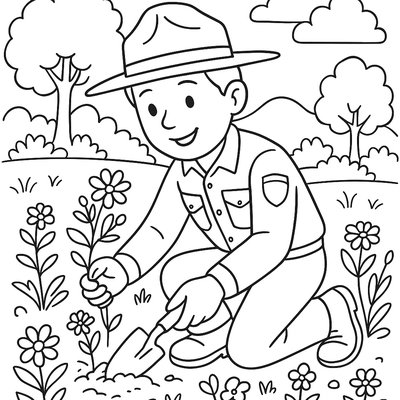 Park Ranger Planting Trees In Forest
