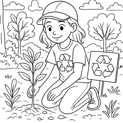 Young Environmental Activist Planting Trees