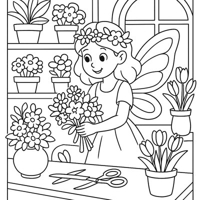 Flower Fairy Florist Arranging Bouquets In Magical Shop