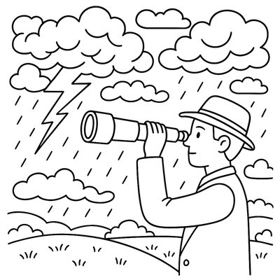 Professional Cloud Watcher With Telescope Studying Spring Storm Clouds
