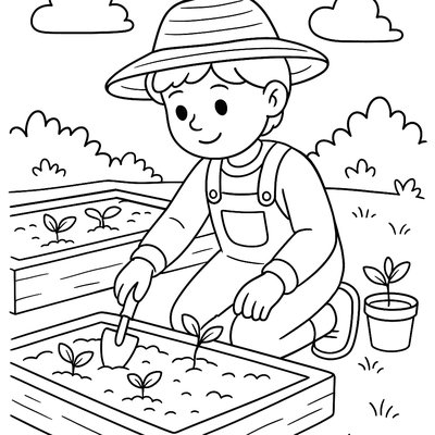 A Young Gardener Planting Seedlings In Raised Garden Beds