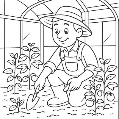 Farmer In Greenhouse Tending Tomato Seedlings