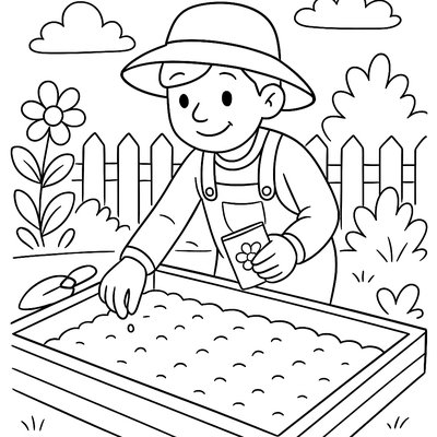 Gardener Planting Flower Seeds In Raised Bed