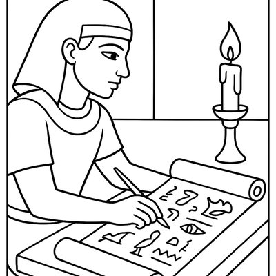 An Ancient Egyptian Scribe Carefully Writing Hieroglyphs On A Papyrus Scroll By Candlelight