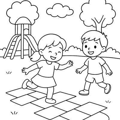 Children Playing Hopscotch On A Playground