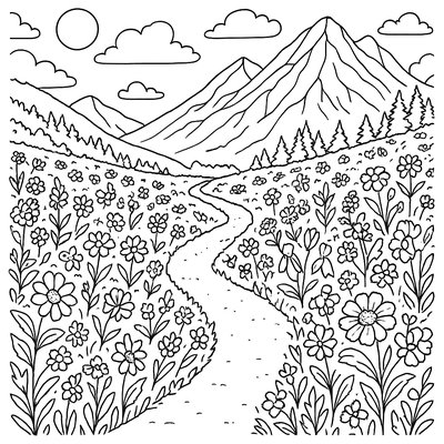 A Hiking Trail Through A Blooming Mountain Meadow