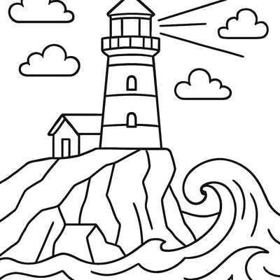 A Lighthouse On A Rocky Cliff With Waves Crashing