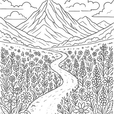 A Mountain Hiking Trail With Spring Wildflowers