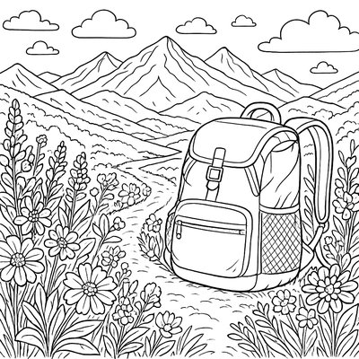 A Mountain Trail With A Waterfall And Wildlife